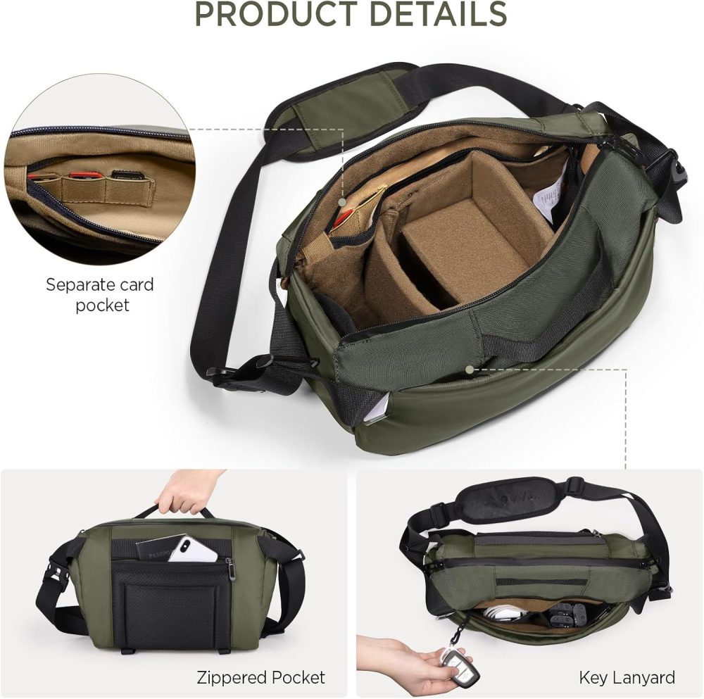 Camera Sling Bag, Waterproof Camera Case with Tripod Holder, DSLR/SLR/Mirrorless Cameras Shoulder Bag, Crossbody Camera Bags for Photography (Dark Green) - Image 4