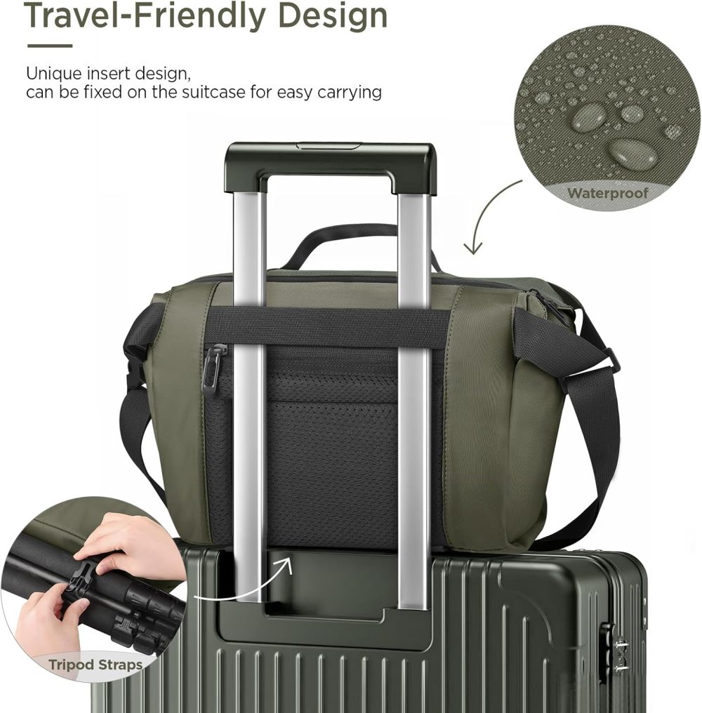 Camera Sling Bag, Waterproof Camera Case with Tripod Holder, DSLR/SLR/Mirrorless Cameras Shoulder Bag, Crossbody Camera Bags for Photography (Dark Green) - Image 5