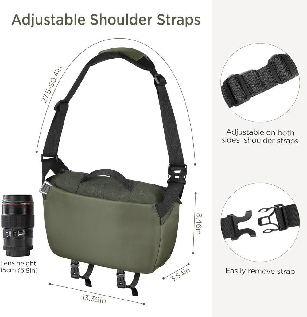 Camera Sling Bag, Waterproof Camera Case with Tripod Holder, DSLR/SLR/Mirrorless Cameras Shoulder Bag, Crossbody Camera Bags for Photography (Dark Green) - Image 6